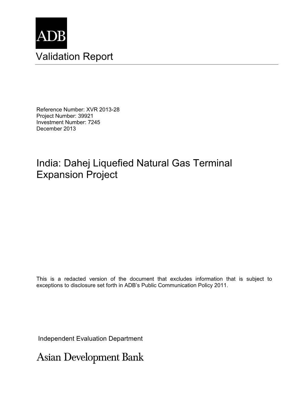 India: Dahej Liquefied Natural Gas Terminal Expansion Project