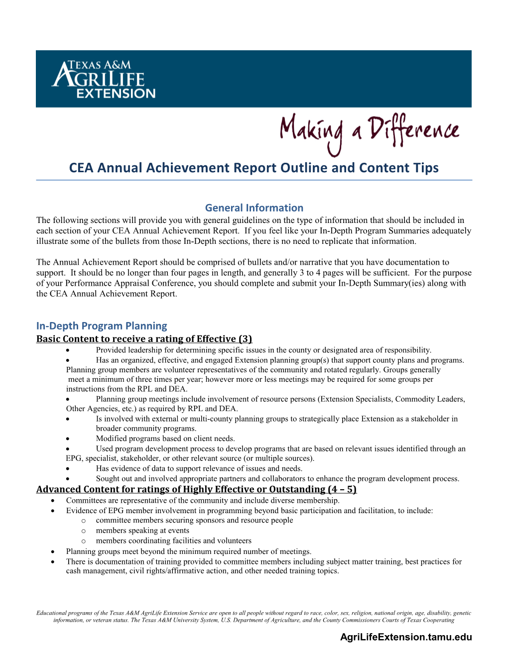 CEA Annual Achievement Report Outline and Content Tips