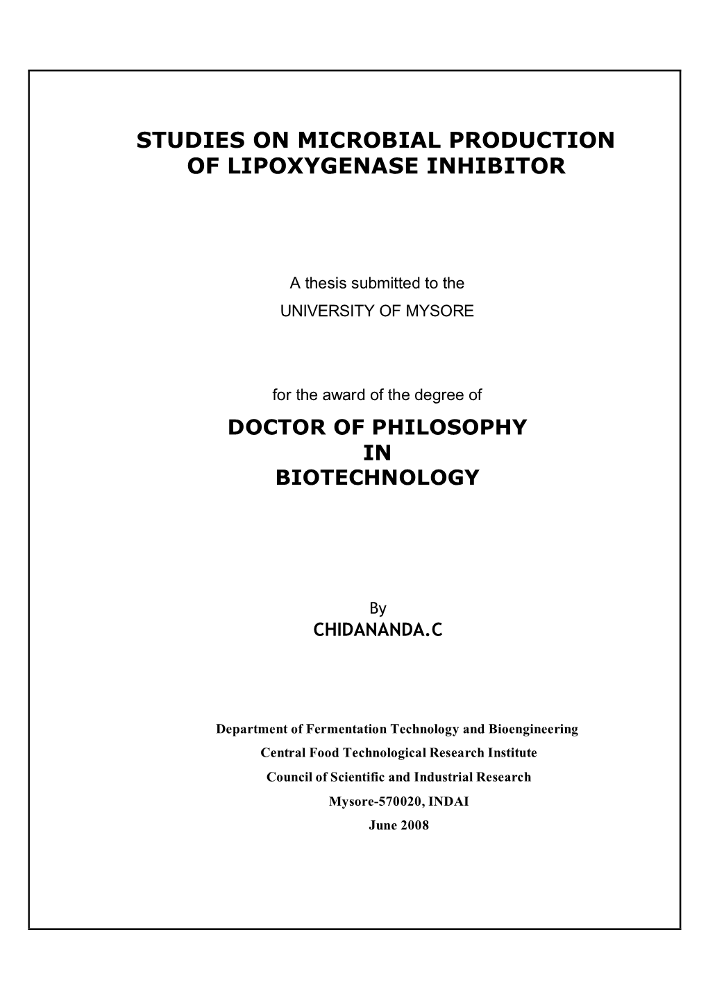 Studies on Microbial Production of Lipoxygenase Inhibitor