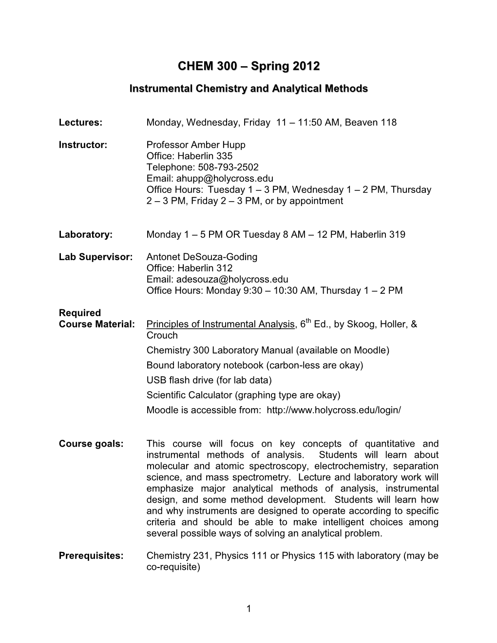 CHEM 300 – Spring 2012