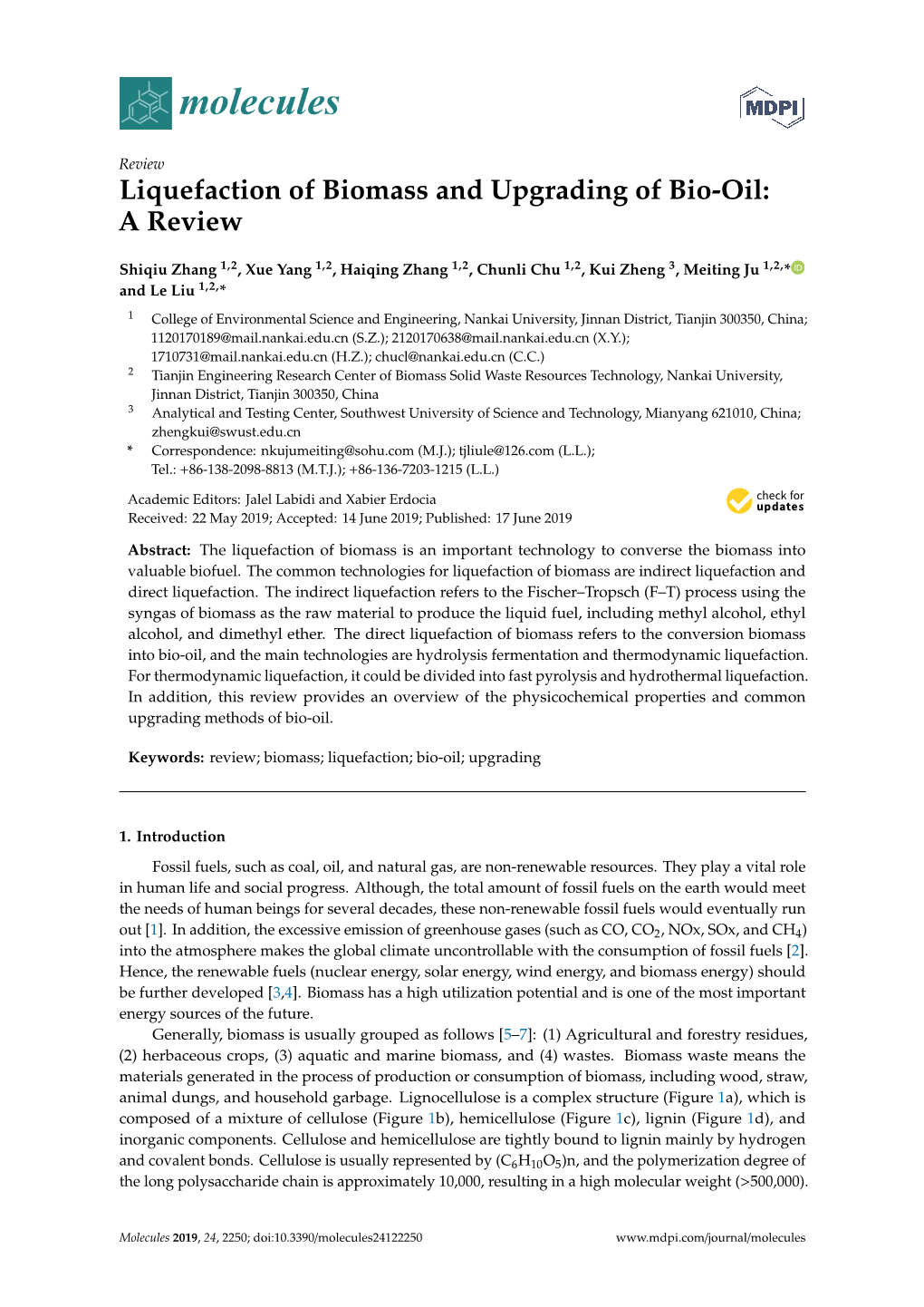 Liquefaction of Biomass and Upgrading of Bio-Oil: a Review