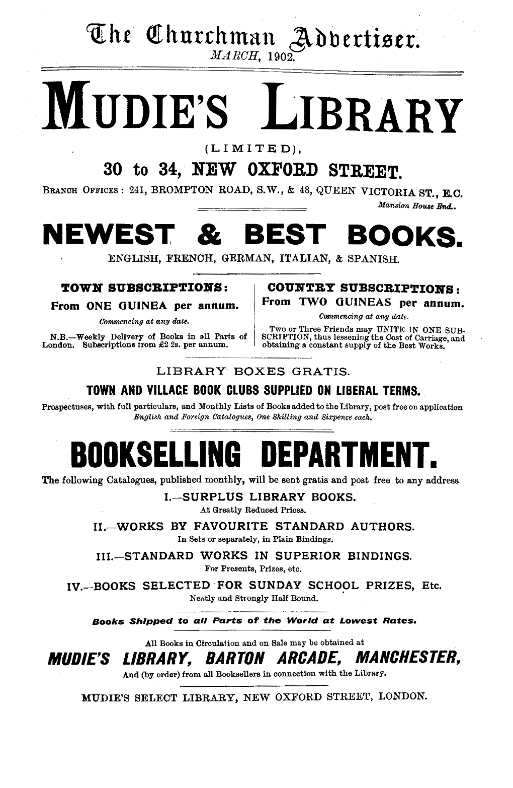 MUDIE's LIBRARY (LIMITED), 30 to 34, NEW OXFORD STREET