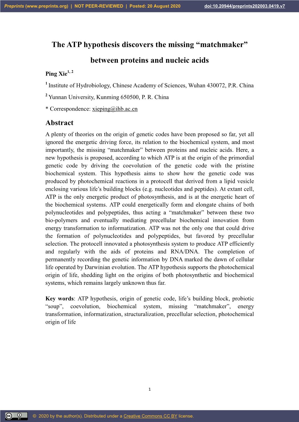 The ATP Hypothesis Discovers the Missing “Matchmaker” Between Proteins and Nucleic Acids