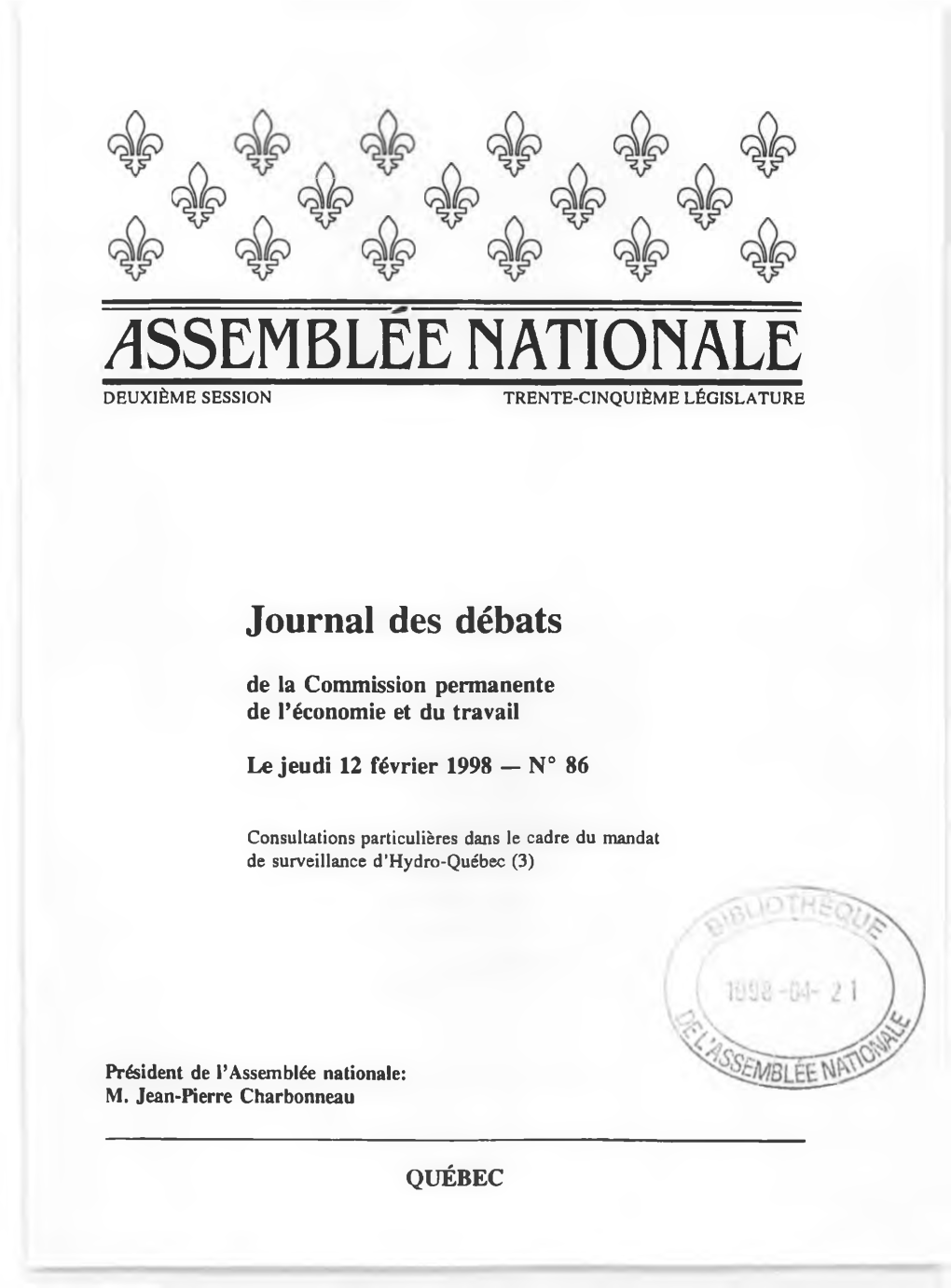 Assemblee Nationale Deuxième Session Trente-Cinquième Législature