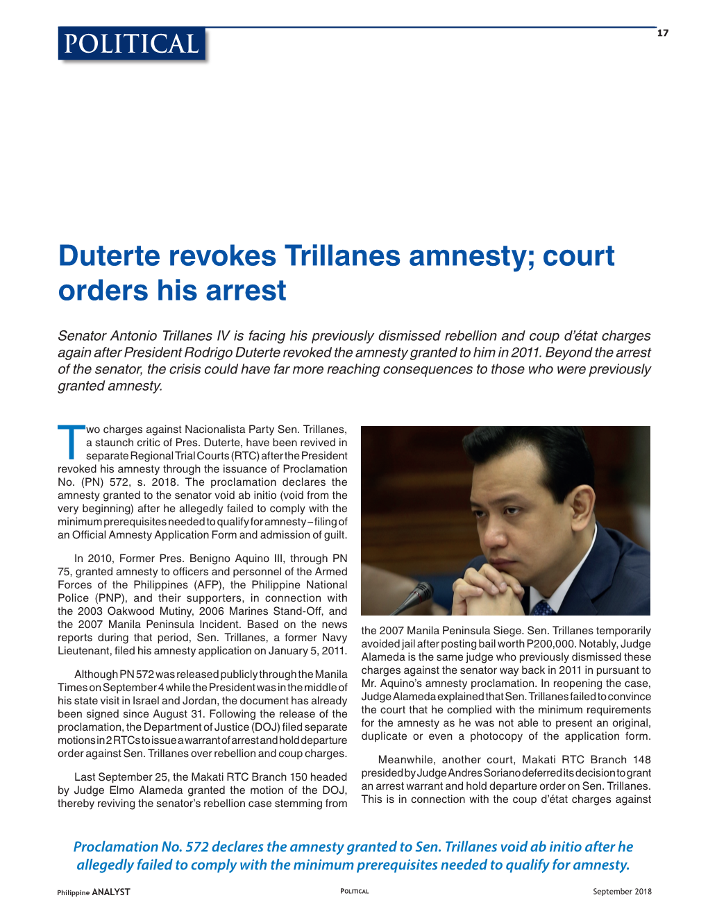 Duterte Revokes Trillanes Amnesty; Court Orders His Arrest