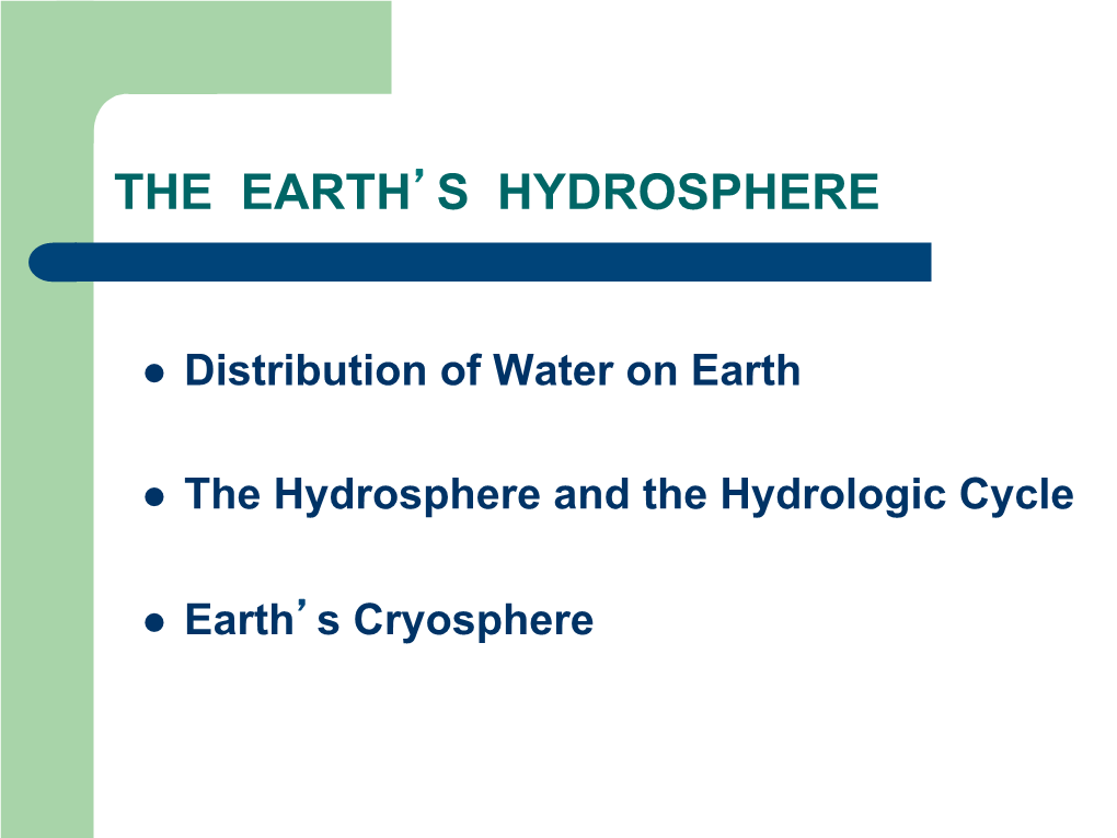 The Earth's Hydrosphere