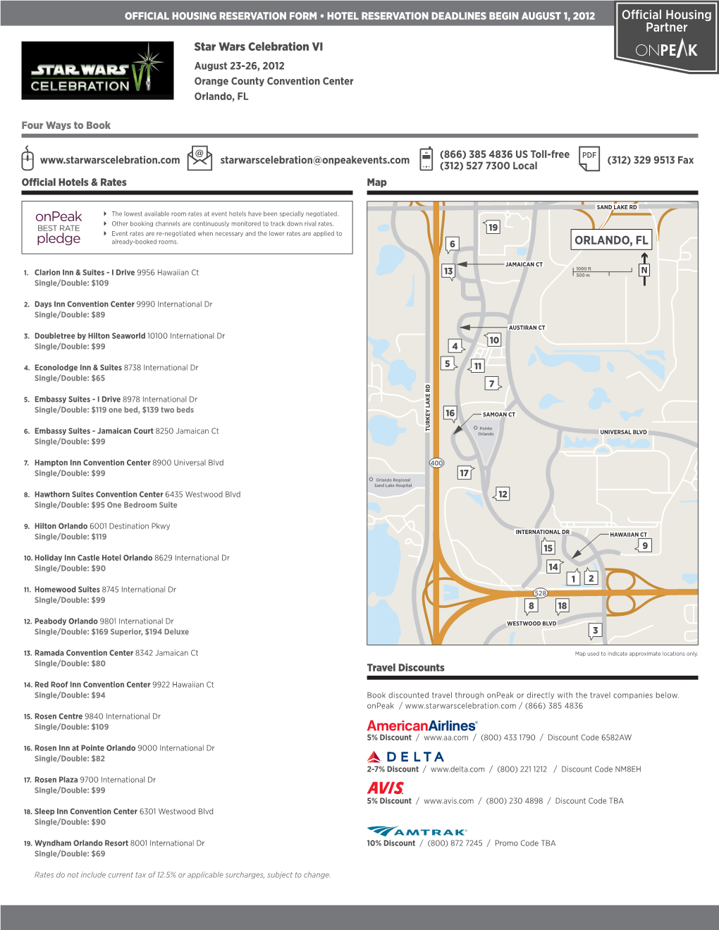 Official Hotel Reservation Form for Star Wars Celebration VI