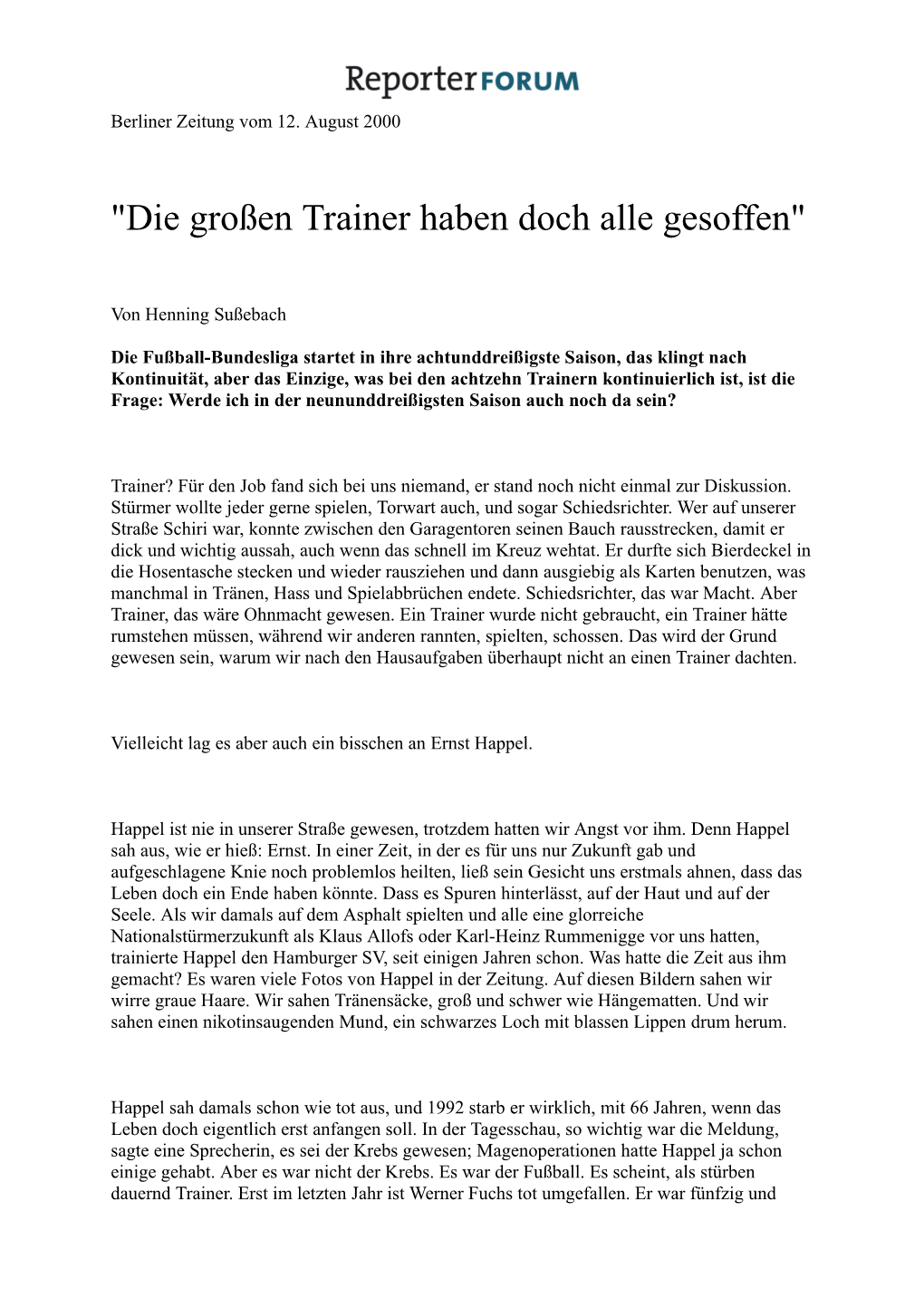 "Die Großen Trainer Haben Doch Alle Gesoffen" (PDF)