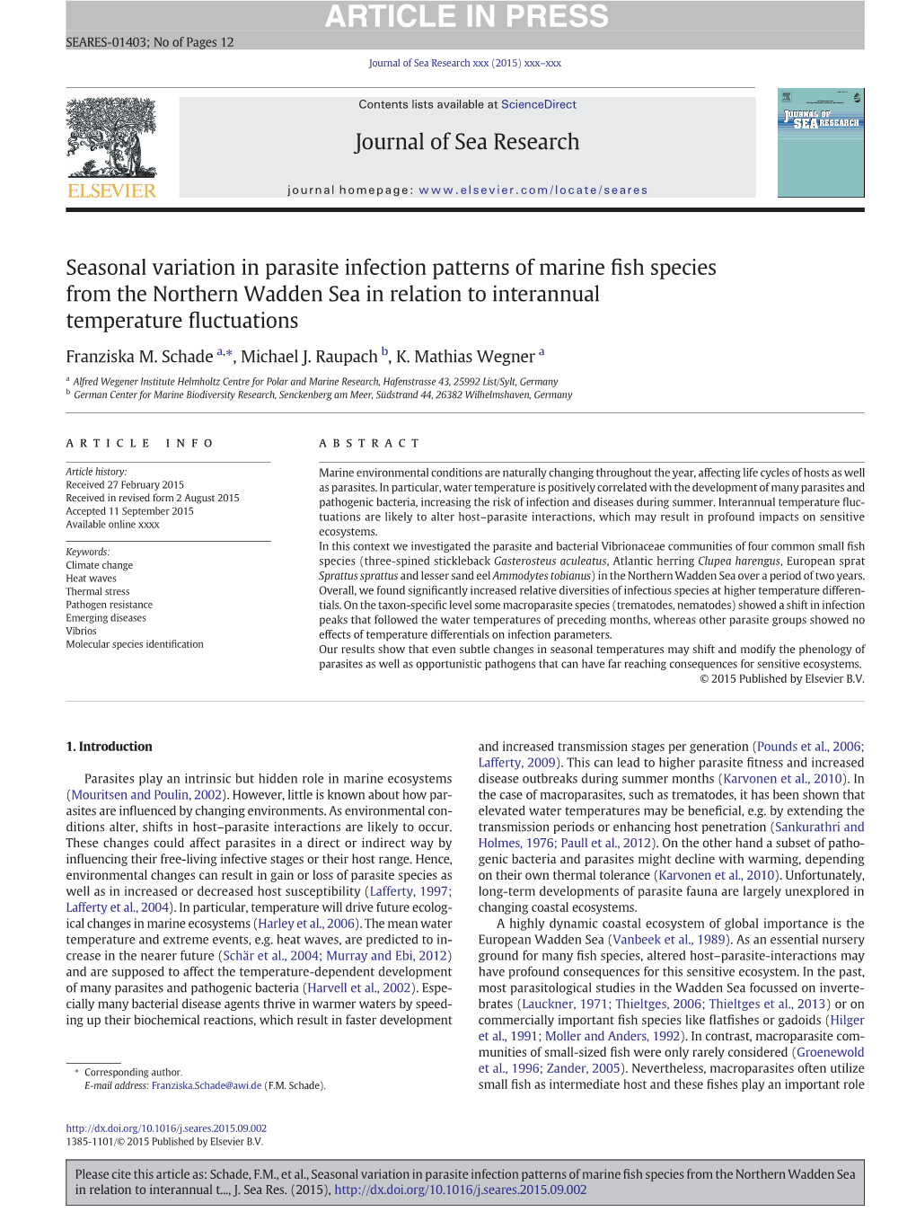 Seasonal Variation in Parasite Infection Patterns of Marine Fish