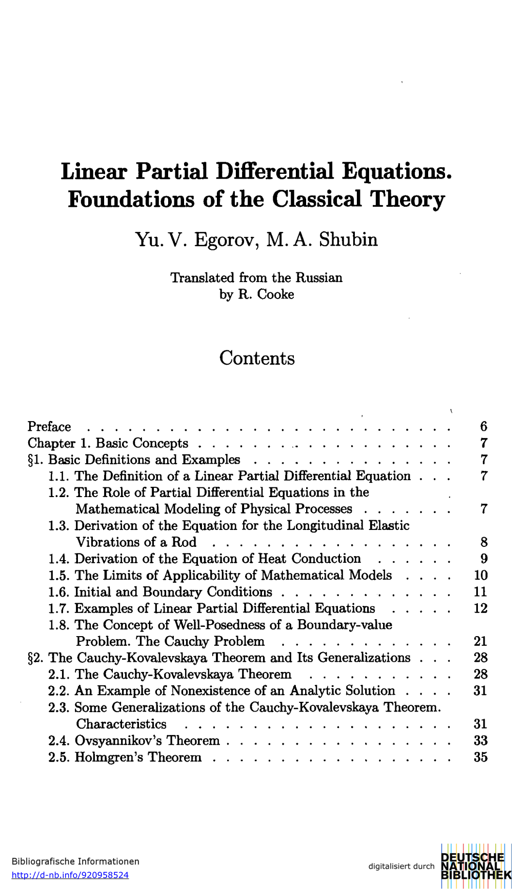 Linear Partial Differential Equations. Foundations of the Classical Theory Yu