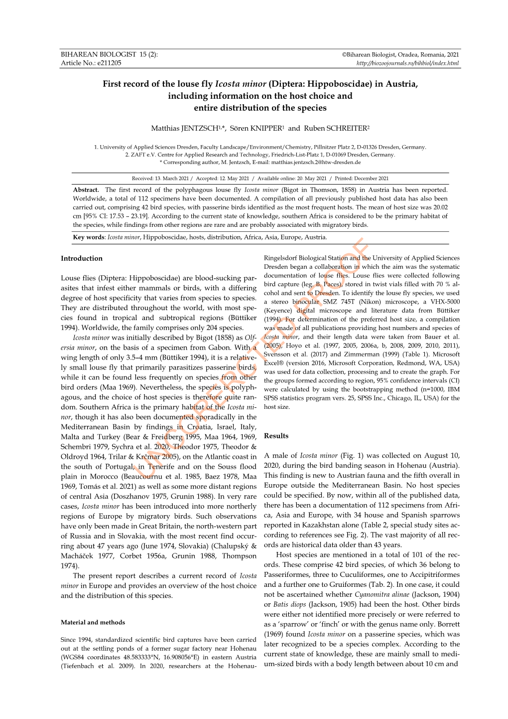 First Record of the Louse Fly Icosta Minor (Diptera: Hippoboscidae) in Austria, Including Information on the Host Choice and Entire Distribution of the Species