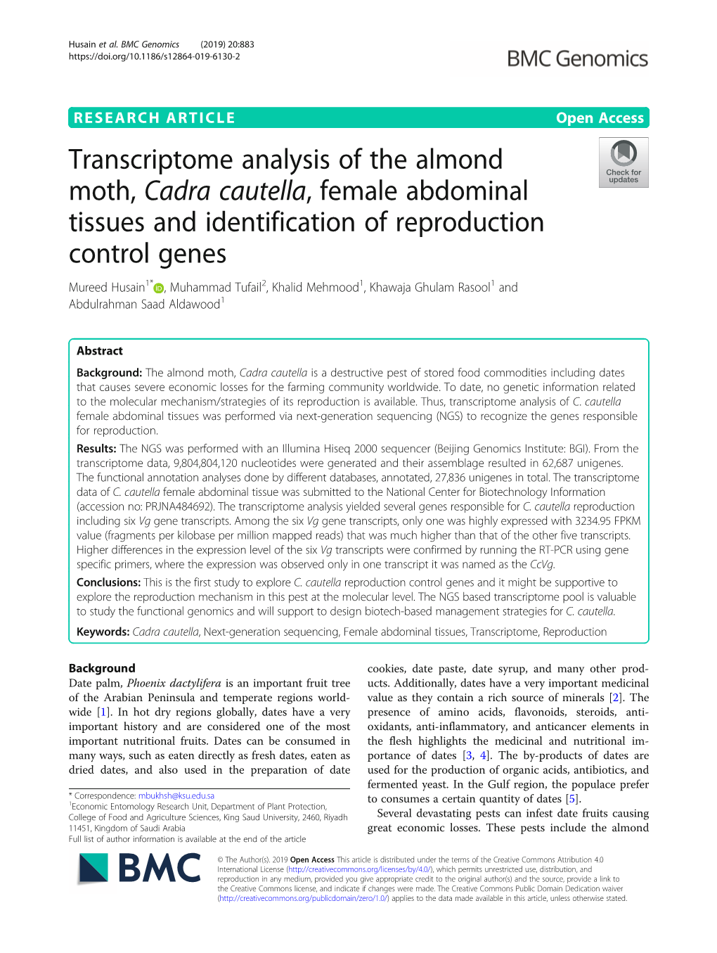 Transcriptome Analysis of the Almond Moth, Cadra