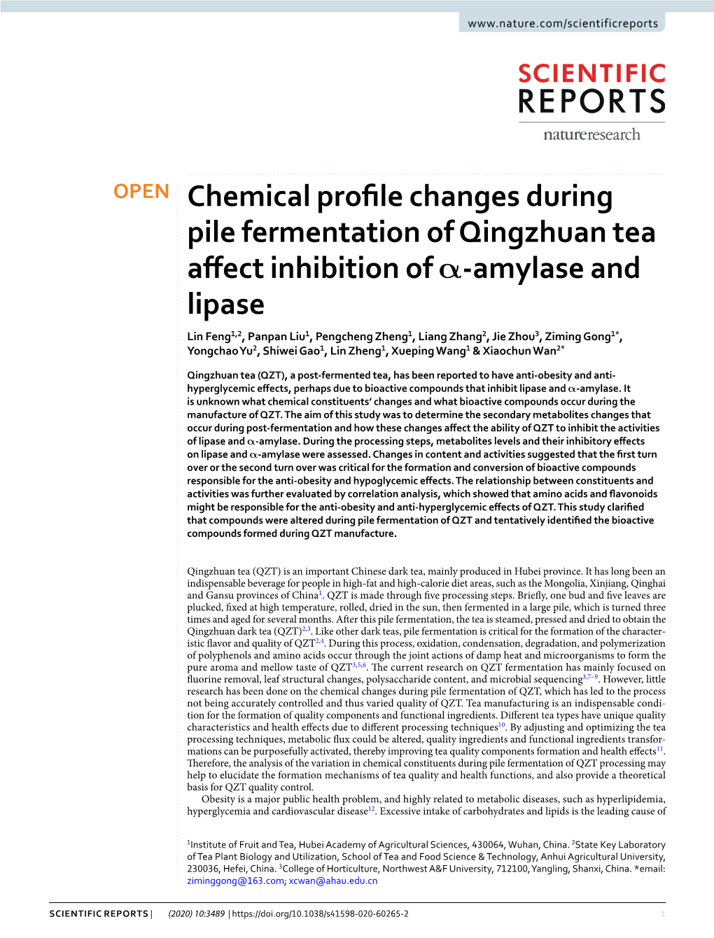 Chemical Profile Changes During Pile Fermentation of Qingzhuan Tea