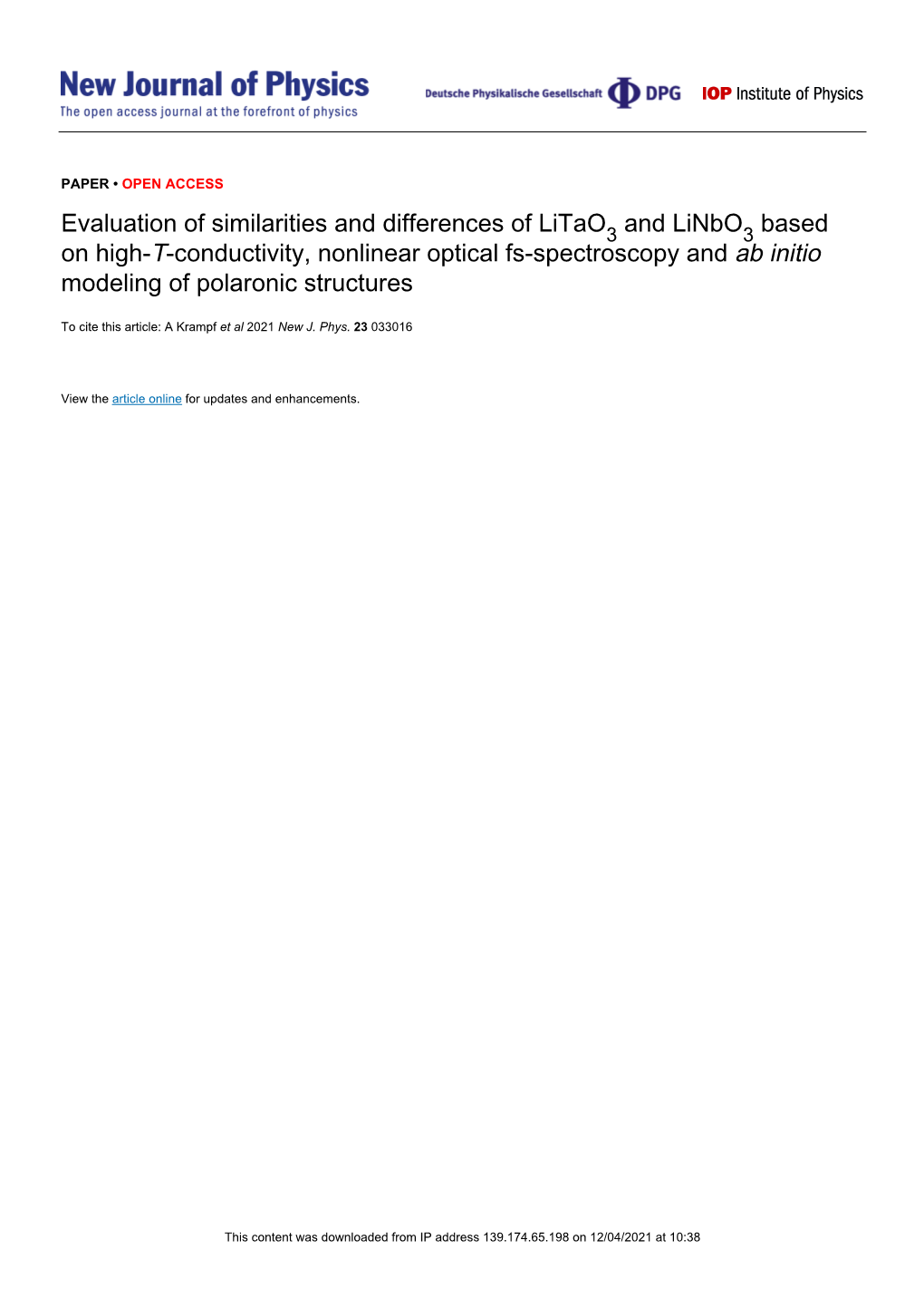 Evaluation of Similarities and Differences of Litao3 and Linbo3