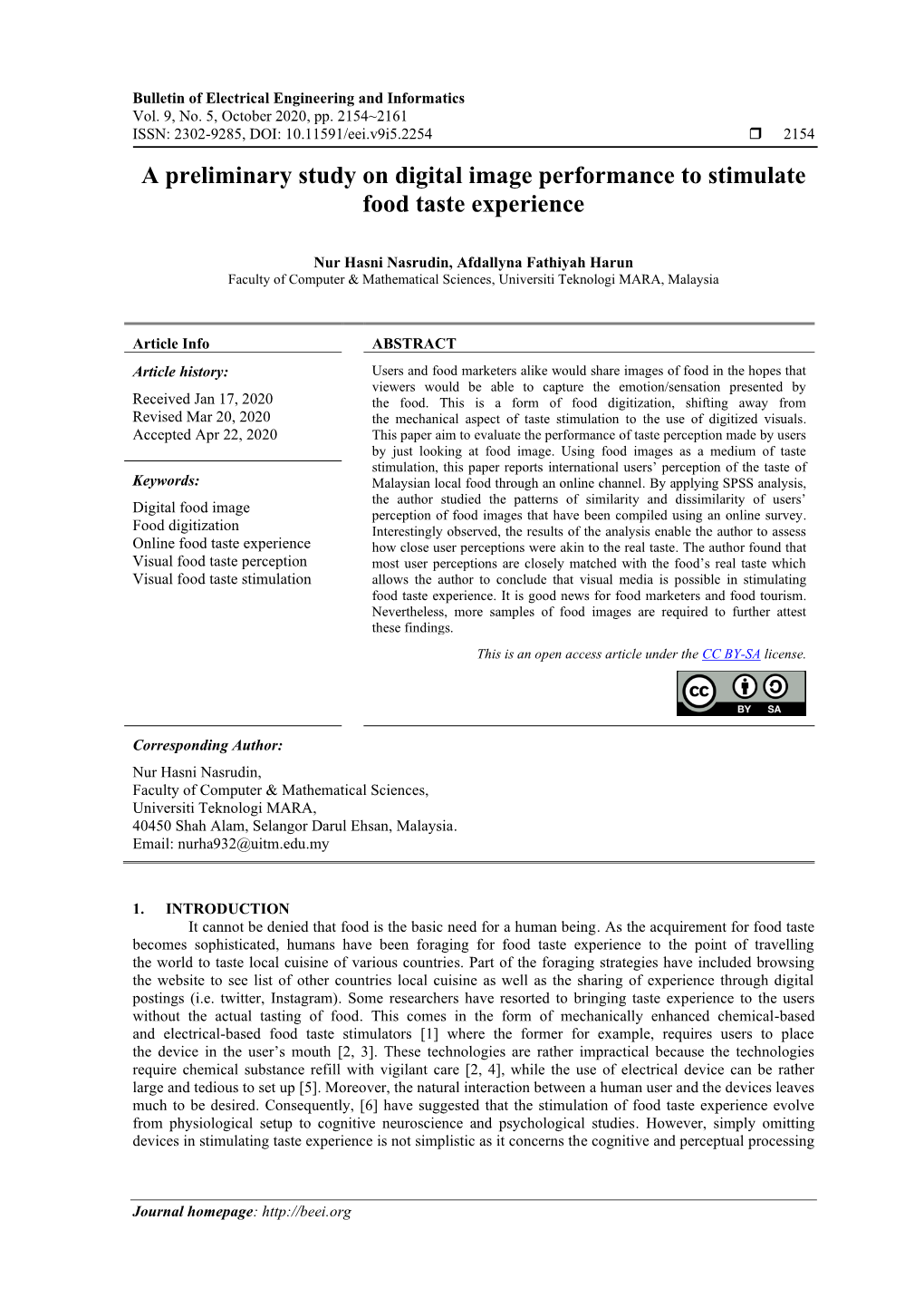 A Preliminary Study on Digital Image Performance to Stimulate Food Taste Experience