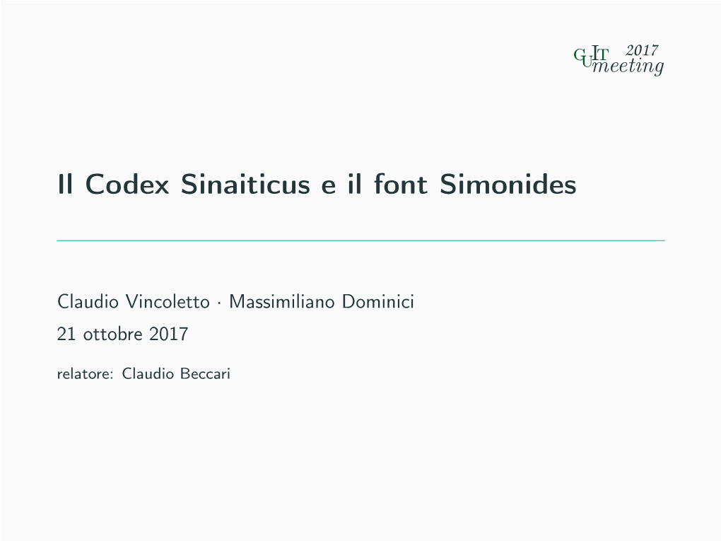 Il Codex Sinaiticus E Il Font Simonides