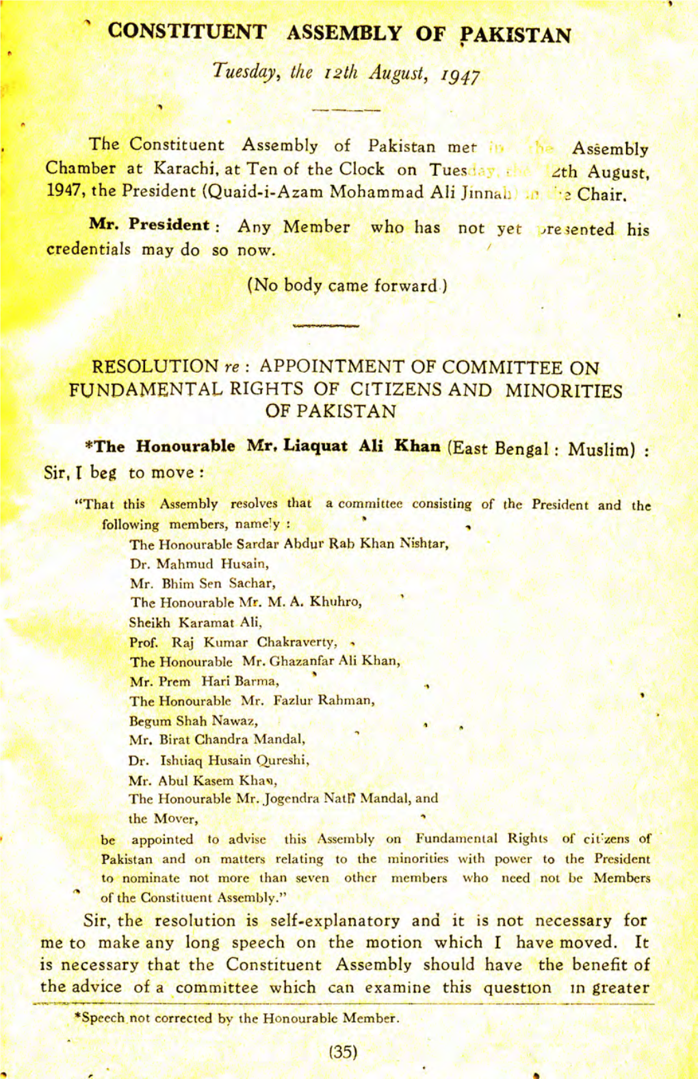 CONSTITUENT ASSEMBLY of PAKISTAN • Tuesday, the L2th August, 1947