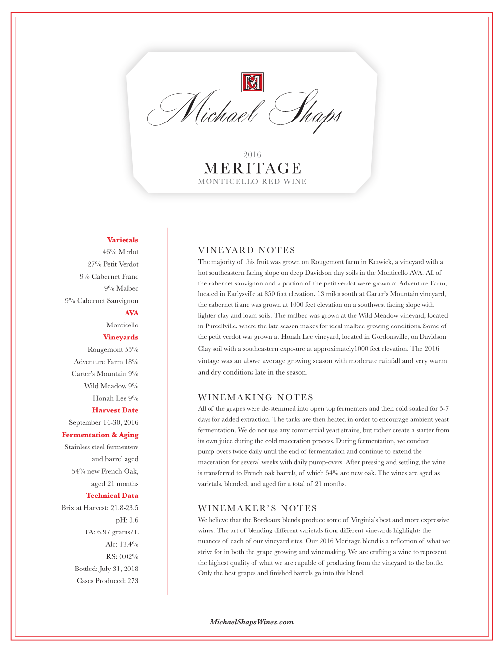 Meritage Monticello Red Wine