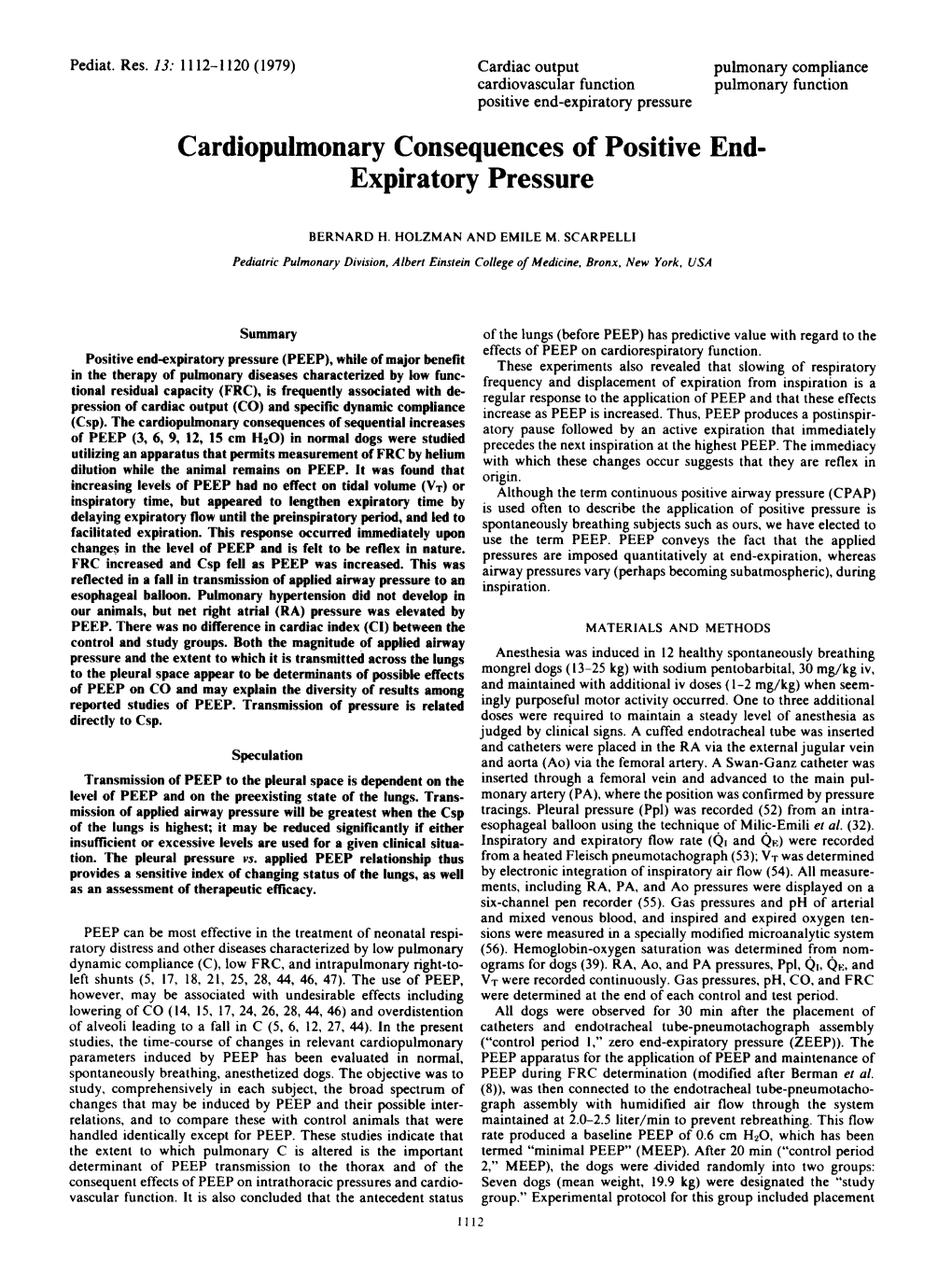 Cardiopulmonary Consequences of Positive End- Expiratory Pressure