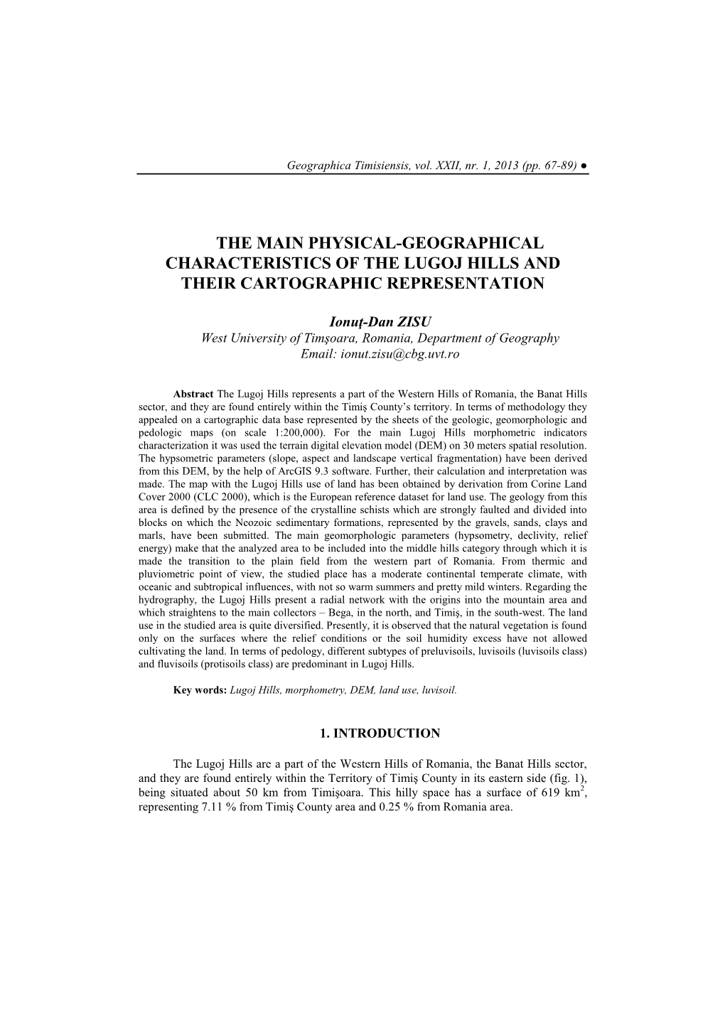 The Main Physical-Geographical Characteristics of the Lugoj Hills and Their Cartographic Representation