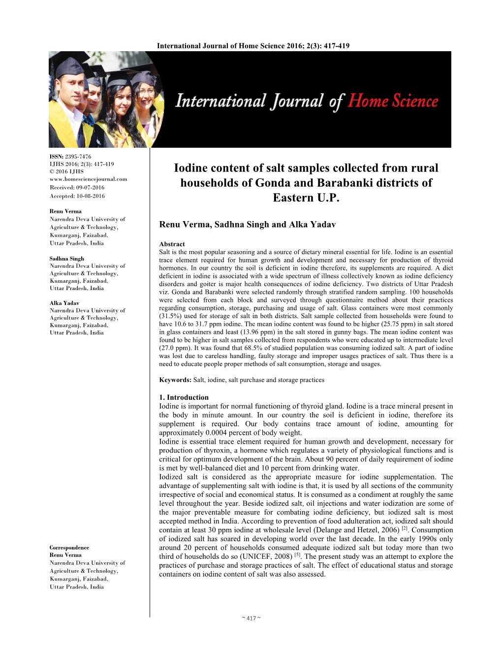 Iodine Content of Salt Samples Collected from Rural Households Of