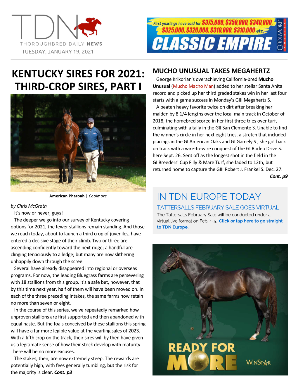 Kentucky Sires for 2021: Third-Crop Sires, Part I
