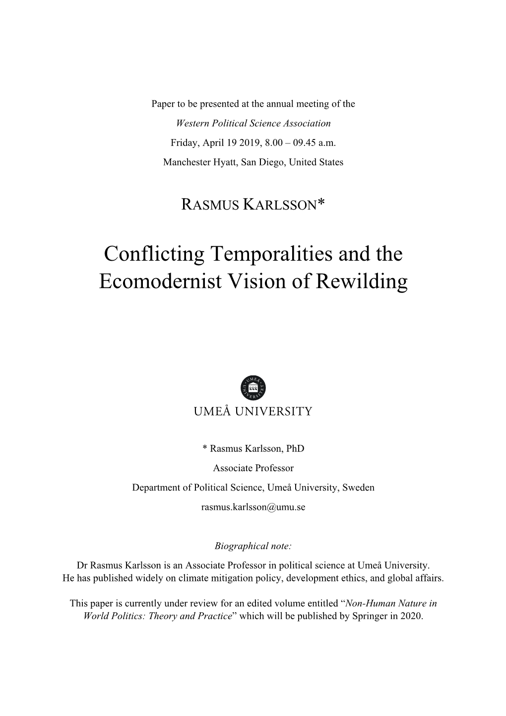 Conflicting Temporalities and the Ecomodernist Vision of Rewilding