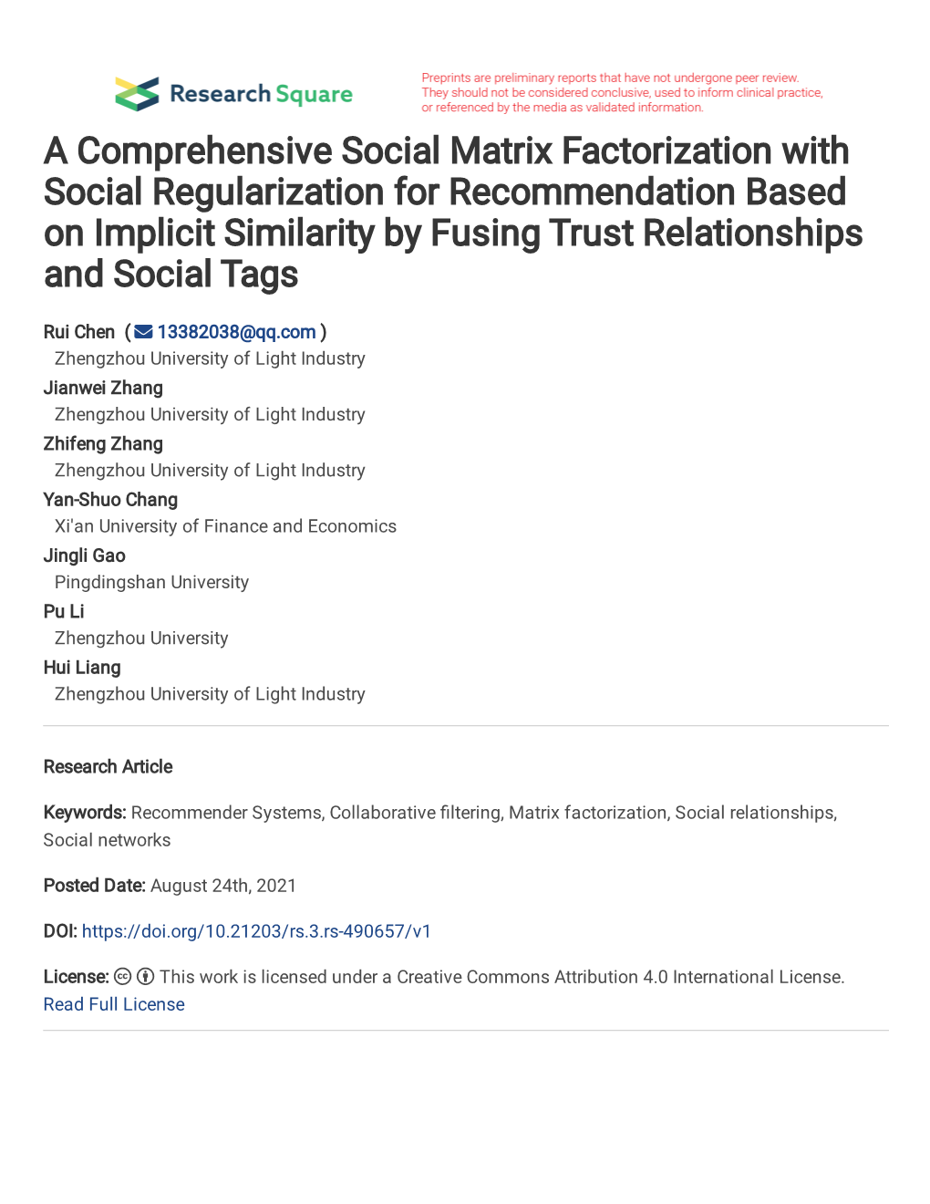A Comprehensive Social Matrix Factorization with Social Regularization for Recommendation Based on Implicit Similarity by Fusing Trust Relationships and Social Tags