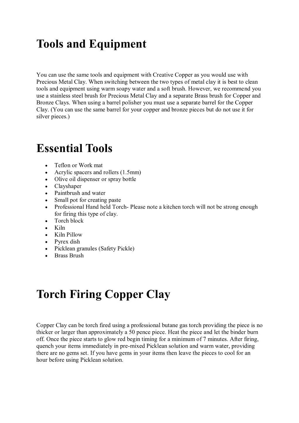 Tools and Equipment Essential Tools Torch Firing Copper Clay