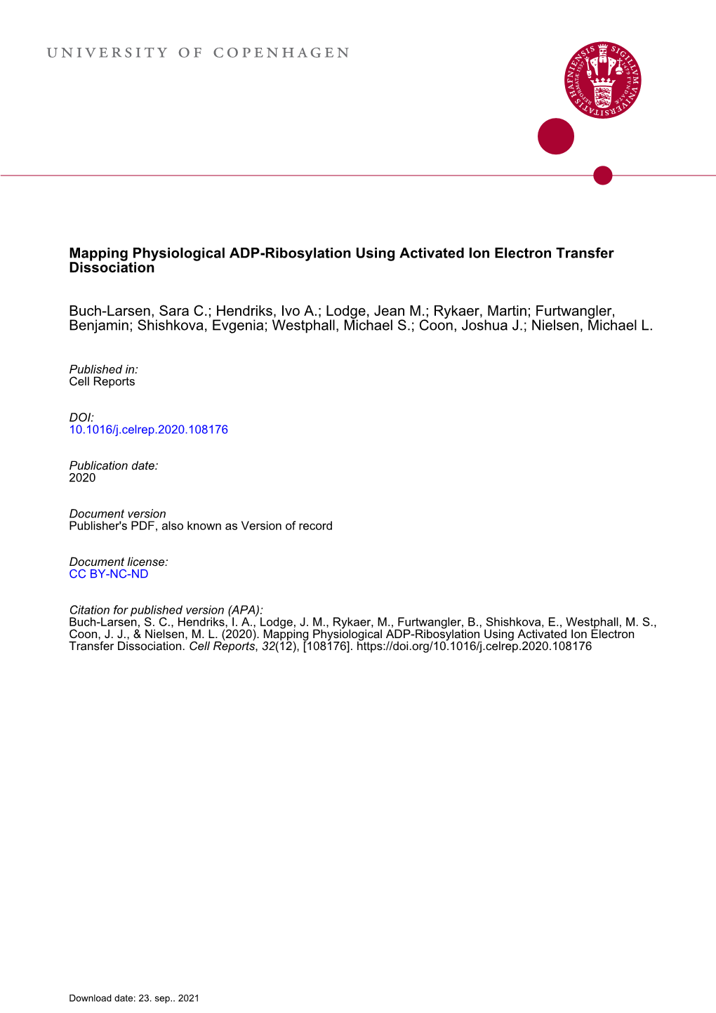 Mapping Physiological ADP-Ribosylation Using Activated Ion Electron Transfer Dissociation