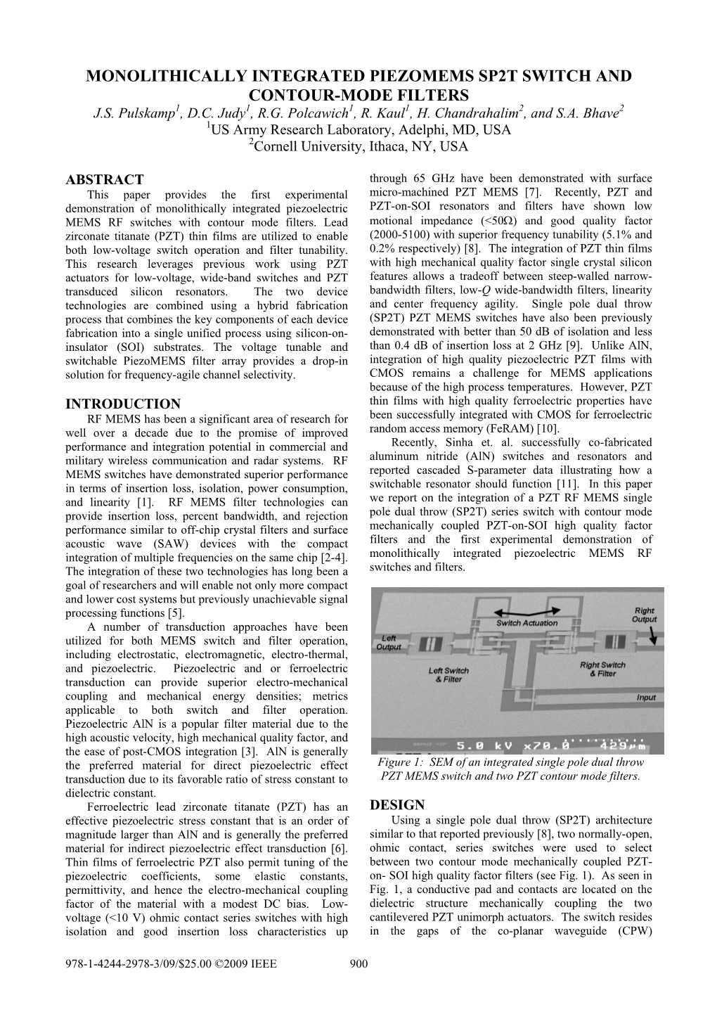 Monolithically Integrated Piezomems Sp2t Switch and Contour-Mode Filters J.S