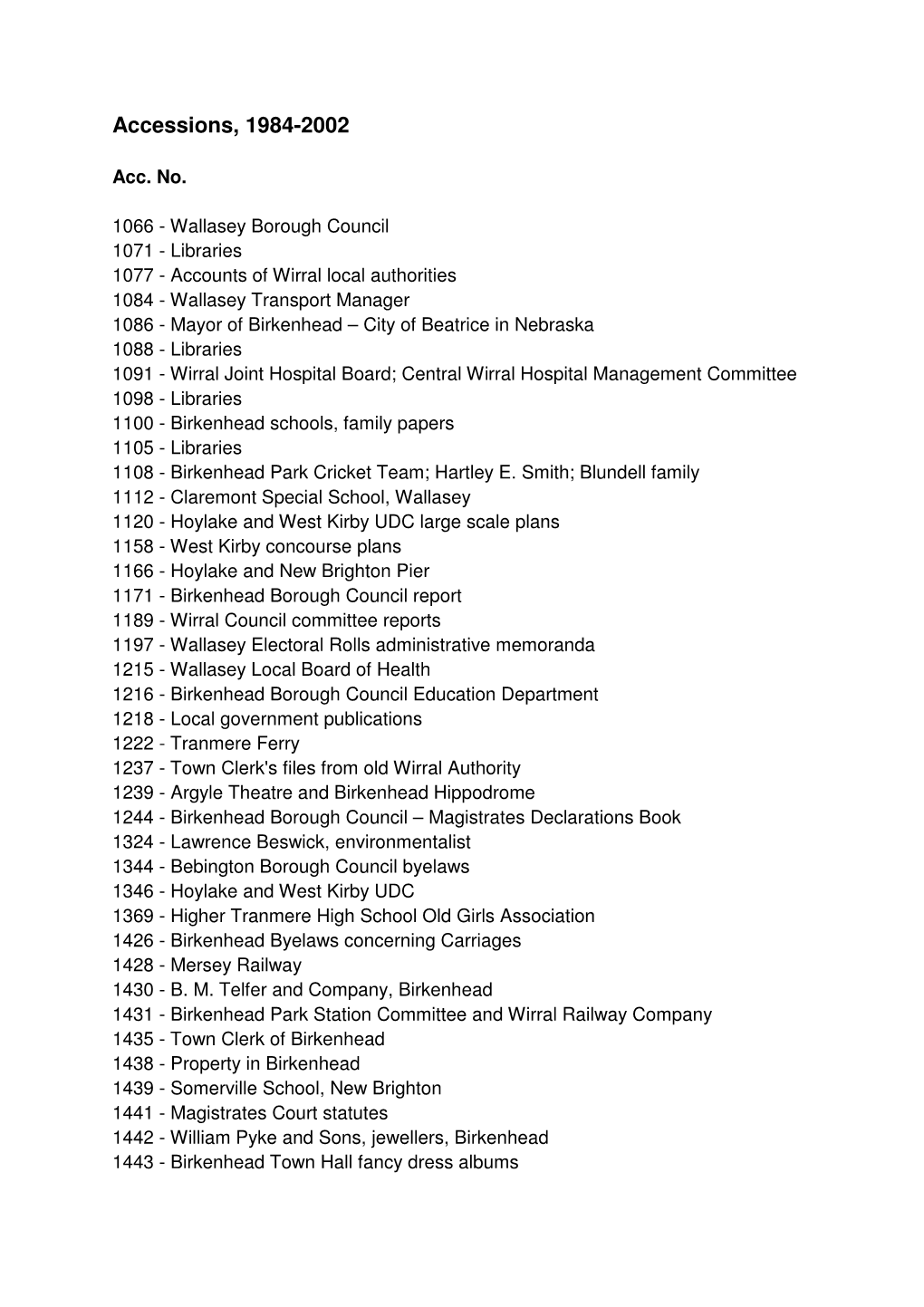 Accessions, 1984-2002