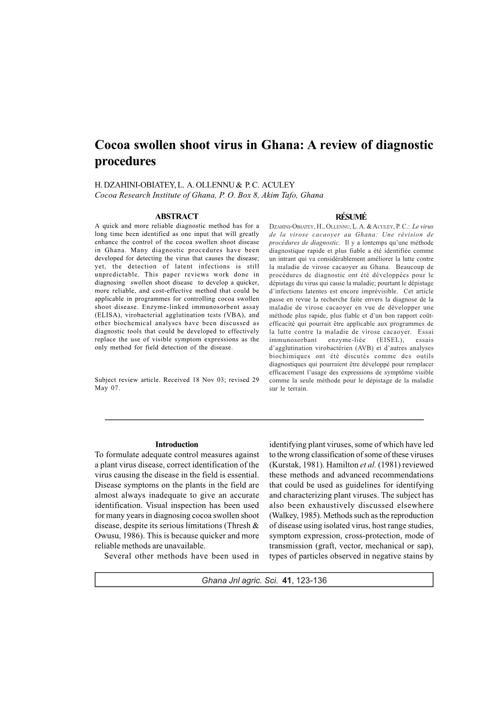 Cocoa Swollen Shoot Virus- H. Dzahini-Obiatey Et Al 2007.Pmd