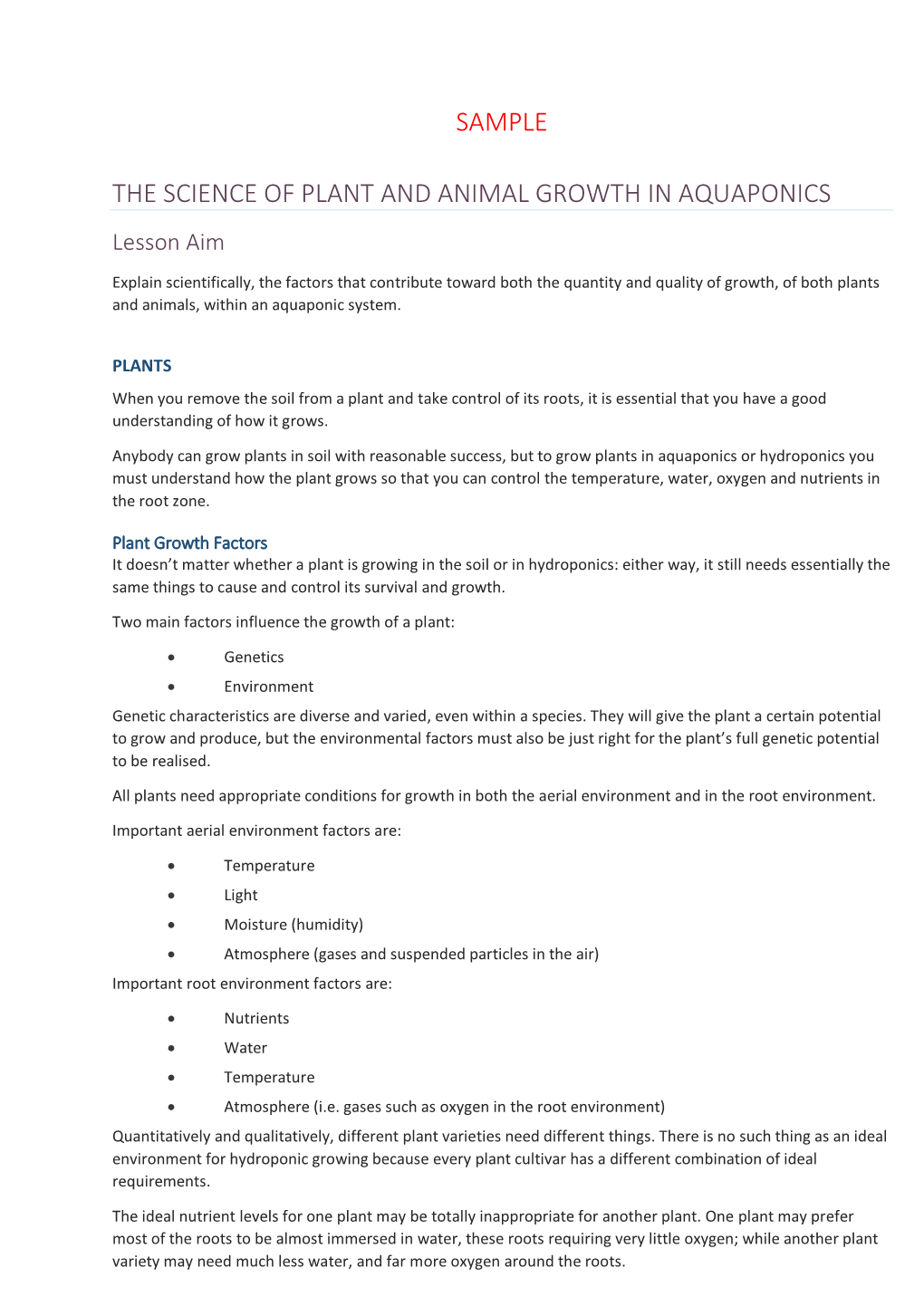 Sample the Science of Plant and Animal Growth In