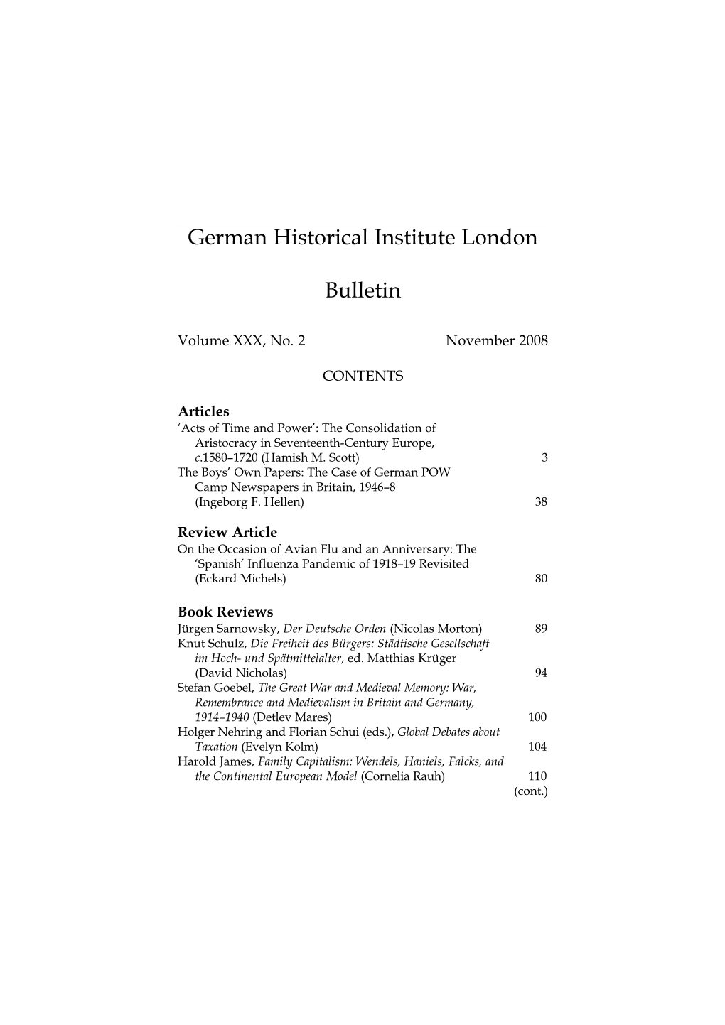 German Historical Institute London Bulletin Vol 30 (2008), No. 2