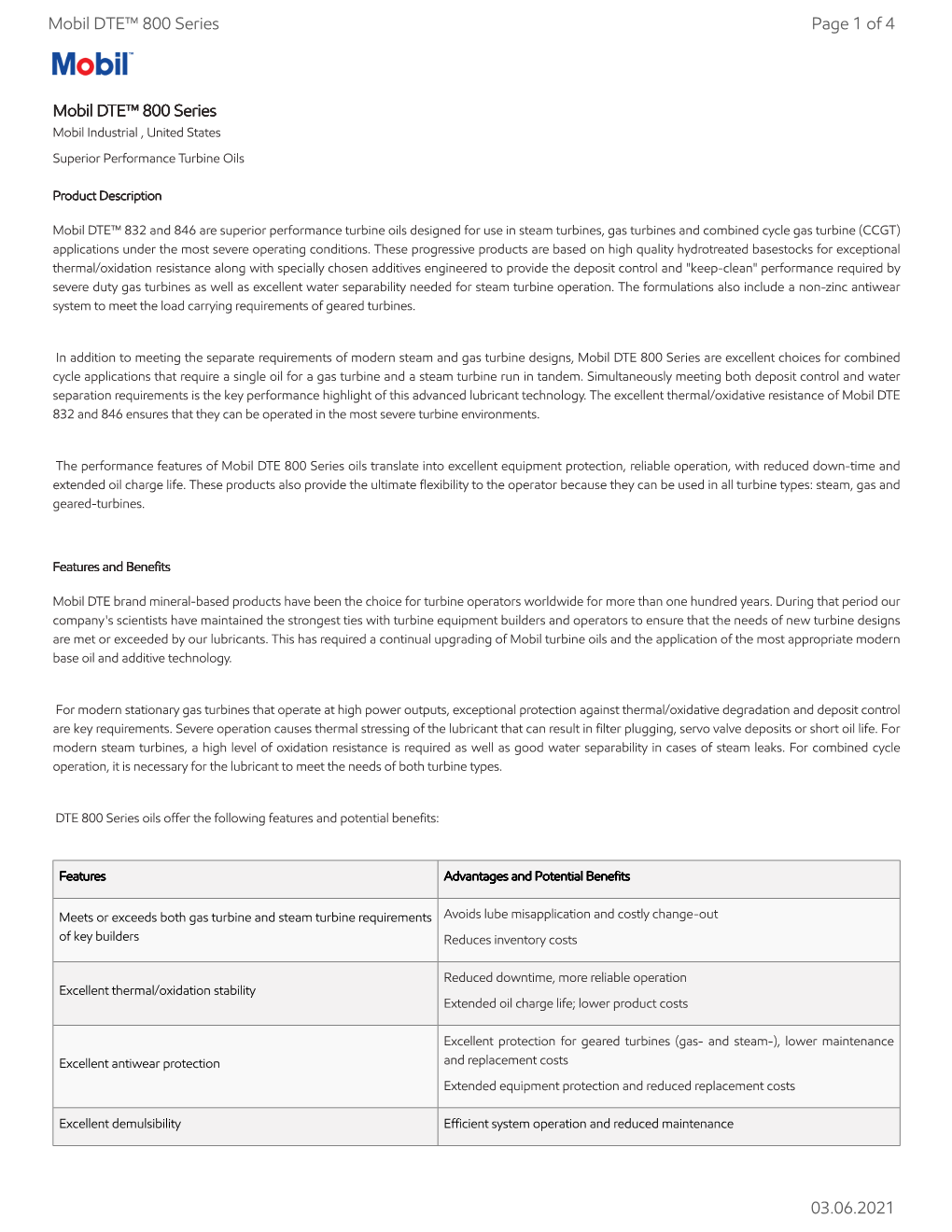 Mobil DTE™ 800 Series Mobil DTE™ 800 Series Page 1 of 4 03.06.2021