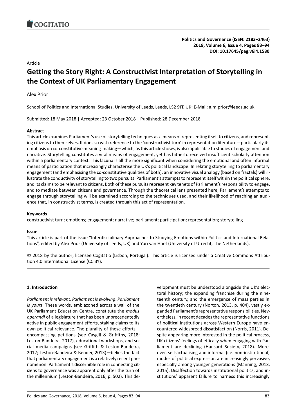 A Constructivist Interpretation of Storytelling in the Context of UK Parliamentary Engagement