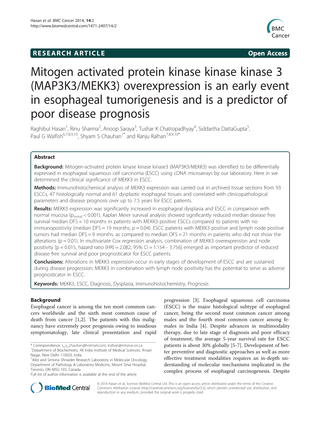 Mitogen Activated Protein Kinase Kinase Kinase 3 (MAP3K3/MEKK3