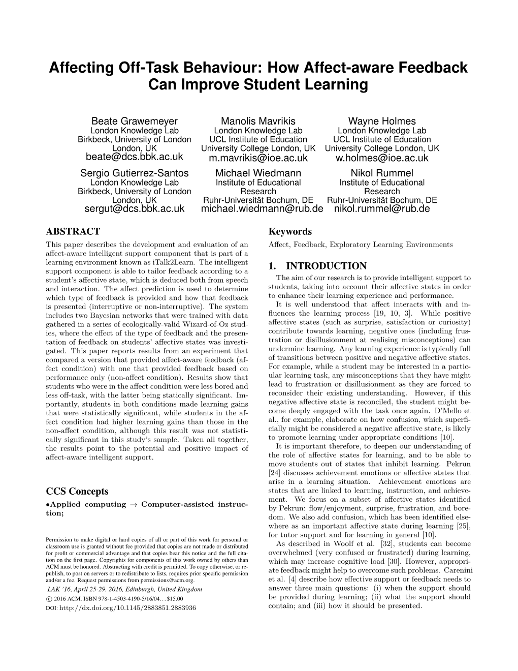 How Affect-Aware Feedback Can Improve Student Learning