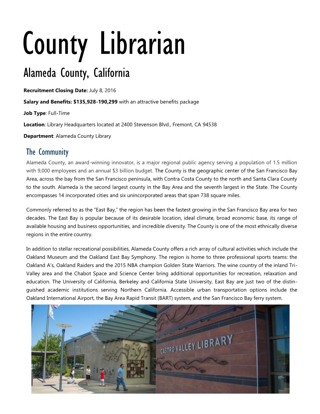 County Librarian Alameda County, California