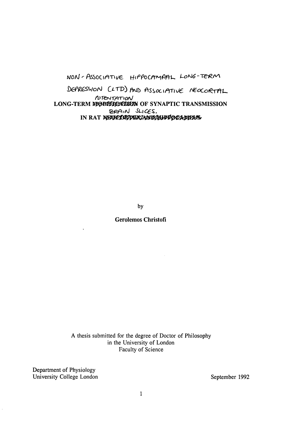 Non-Associative Hippocampal Long-Term Depression (LTD) And