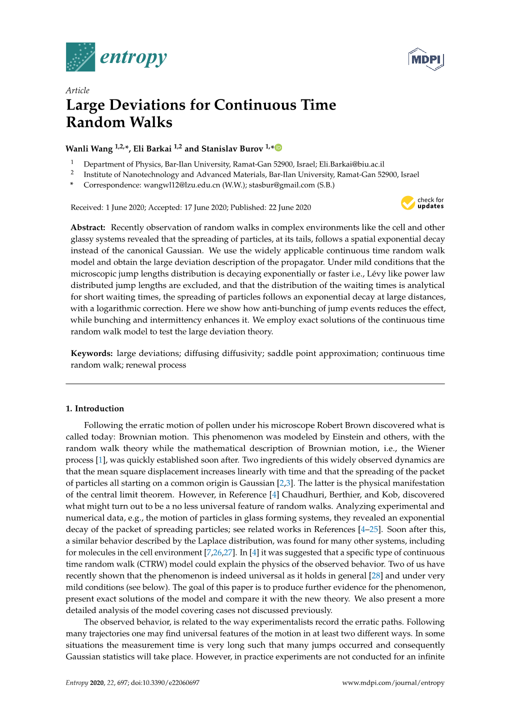 Large Deviations for Continuous Time Random Walks