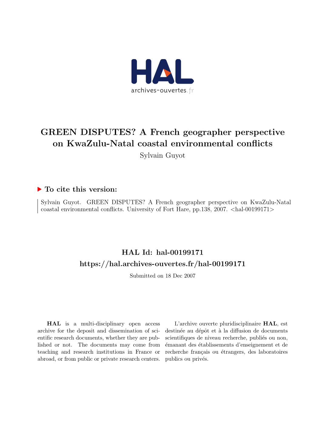 A French Geographer Perspective on Kwazulu-Natal Coastal Environmental Conflicts