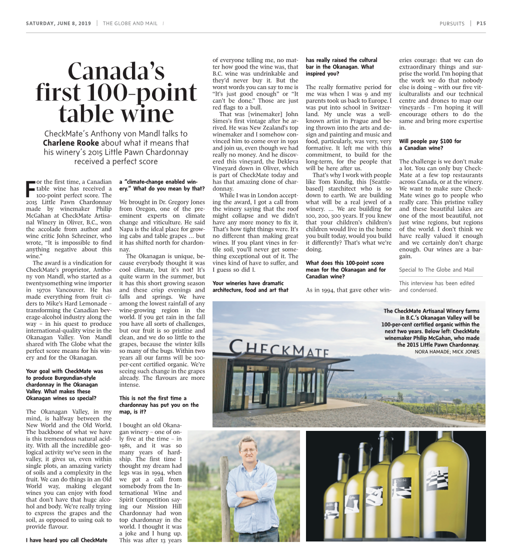 Canada's First 100-Point Table Wine