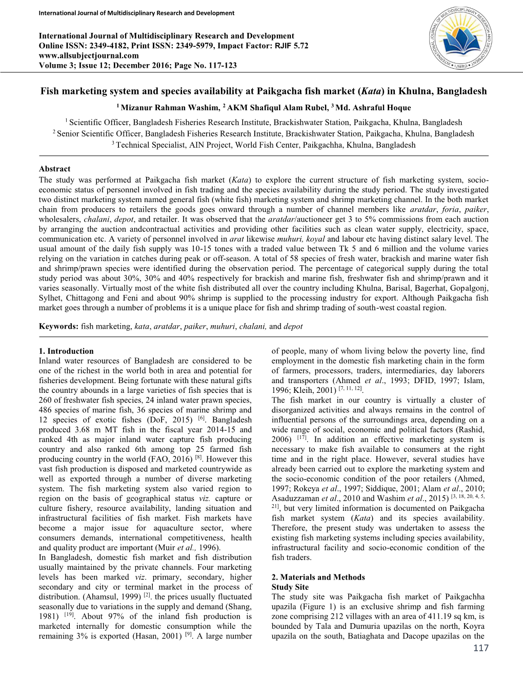 117 Fish Marketing System and Species Availability at Paikgacha