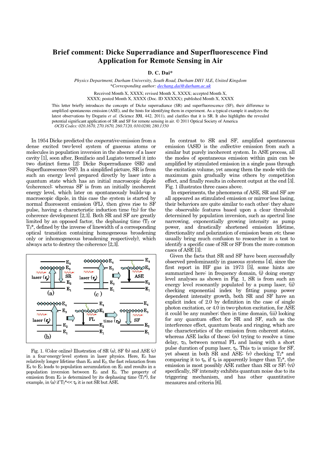 Brief Comment: Dicke Superradiance and Superfluorescence Find Application for Remote Sensing in Air