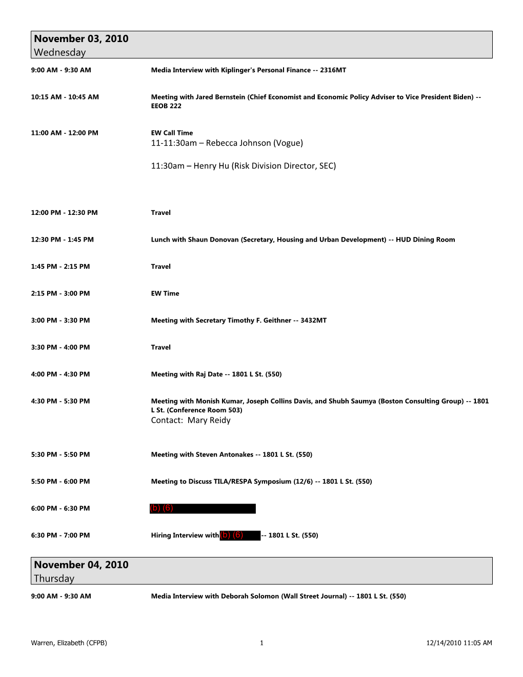 November 03, 2010 November 04, 2010