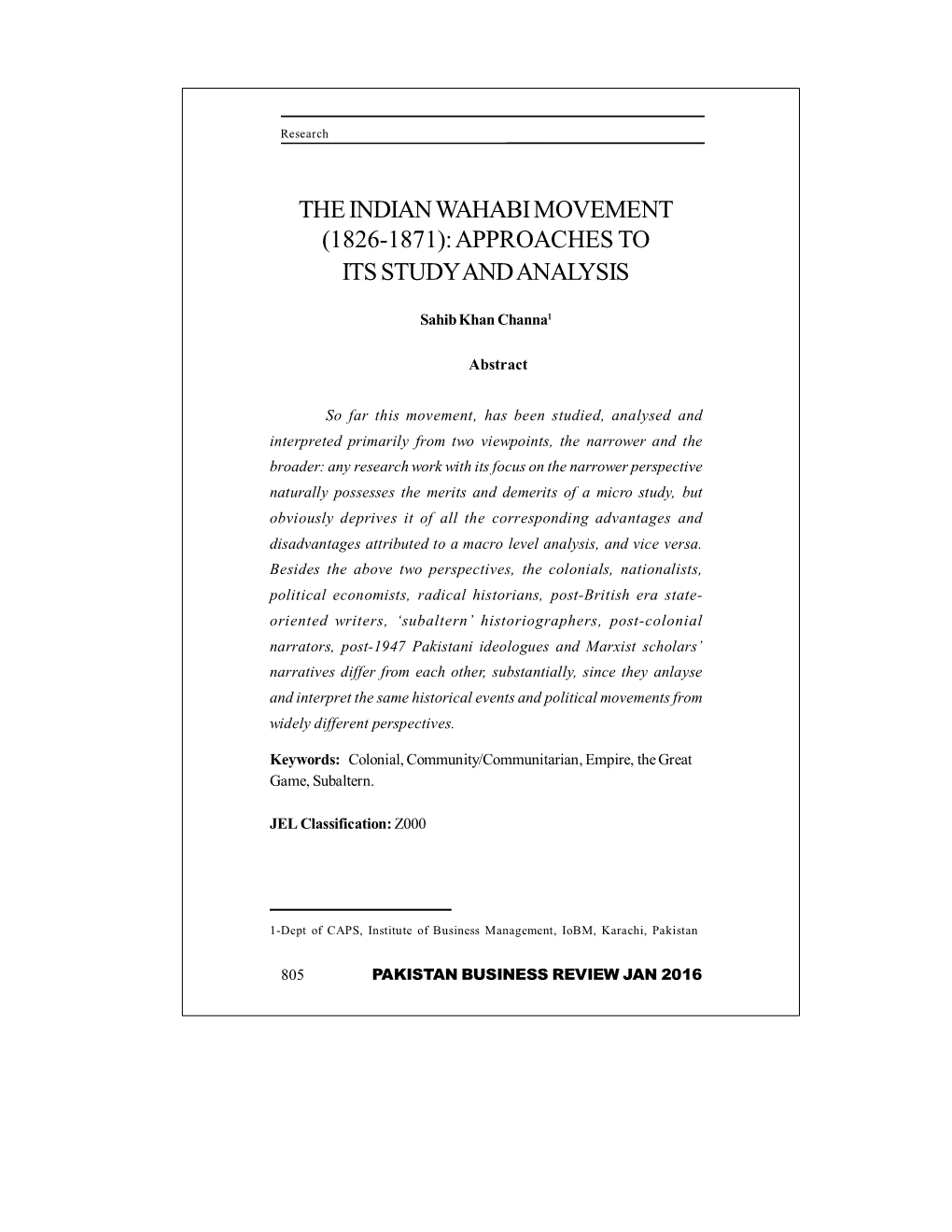 The Indian Wahabi Movement (1826-1871): Approaches to Its Study and Analysis