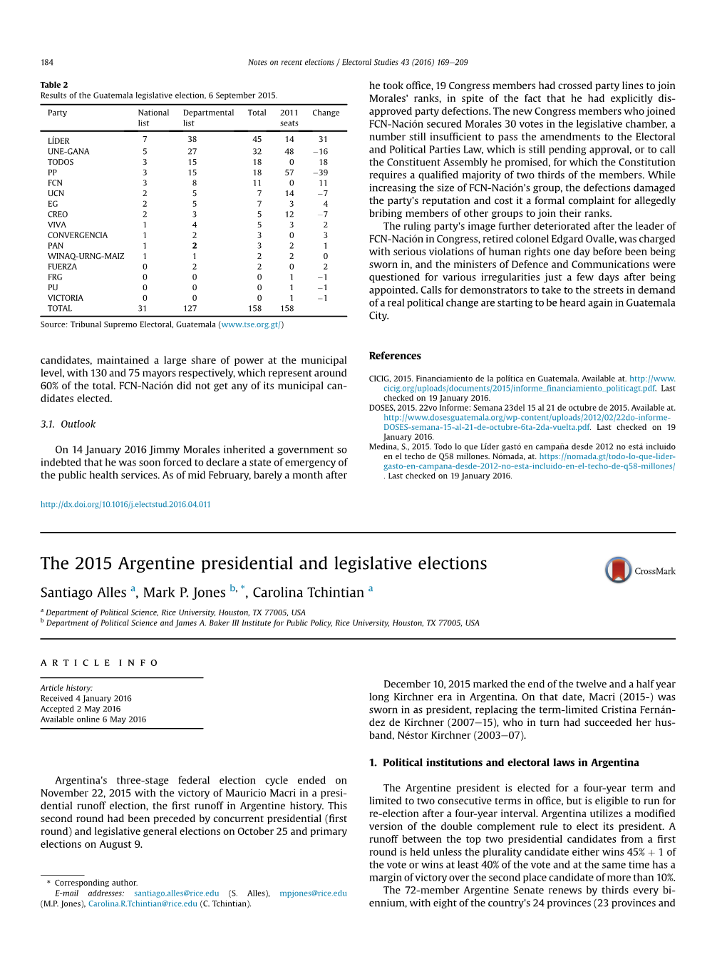 The 2015 Argentine Presidential and Legislative Elections