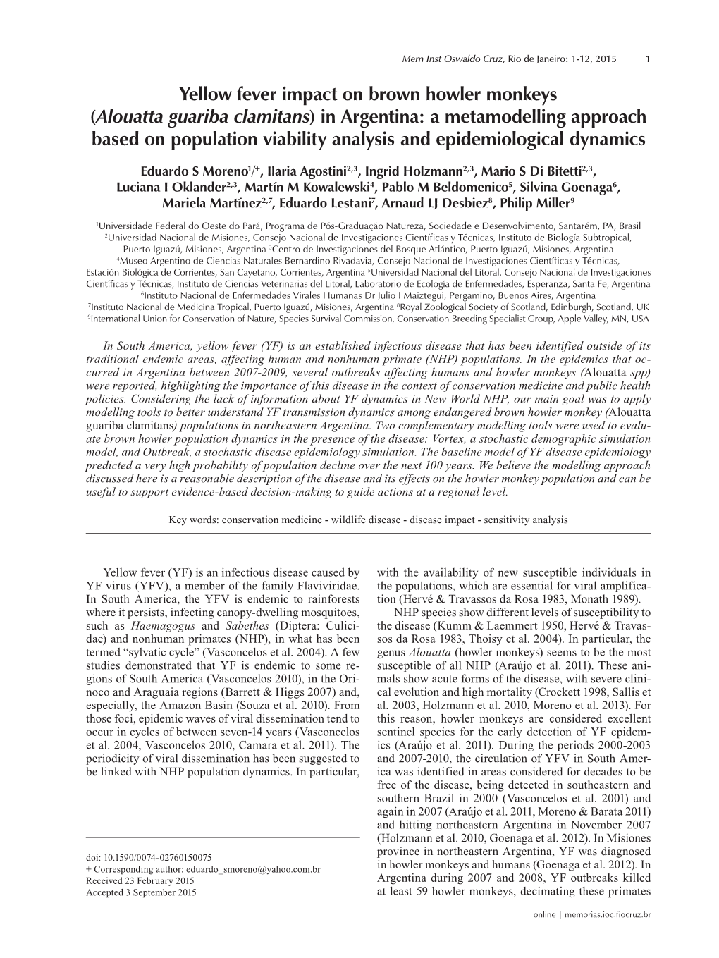 Yellow Fever Impact on Brown Howler Monkeys (Alouatta Guariba